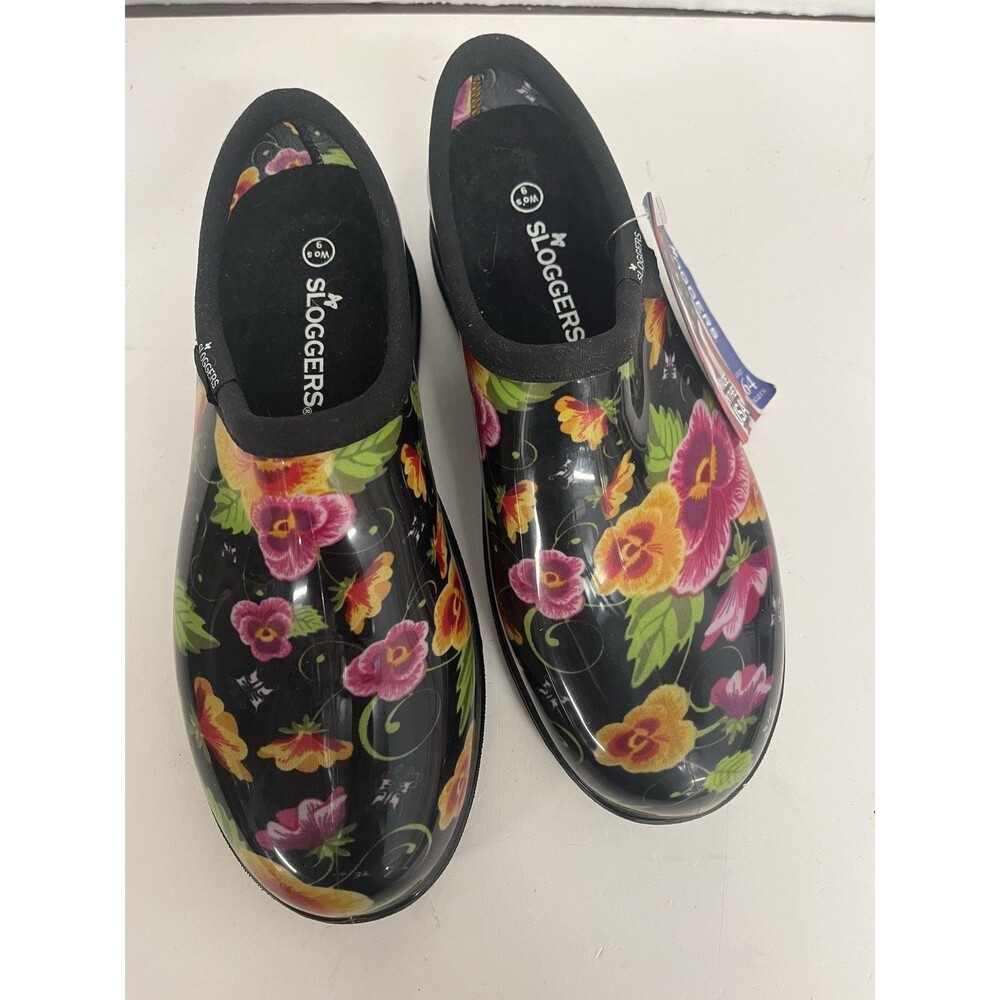 Sloggers Black Pansy Waterproof Shoe Women's Garden NWT Size 9